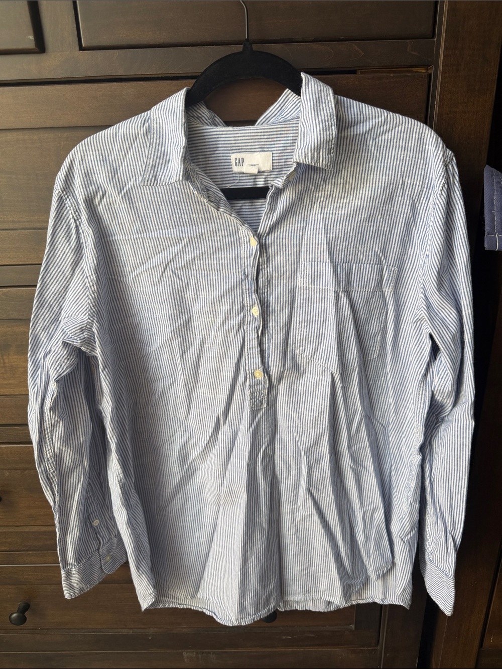 GAP Blue and White Striped Women's Button-Front Tunic